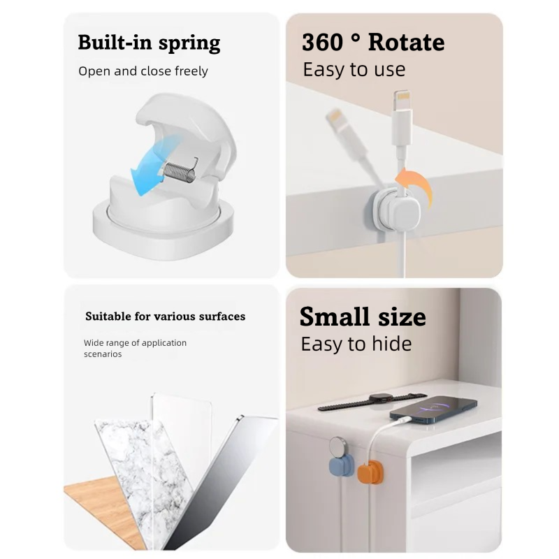 Självhäftande kabelorganisatör kabelklämma kabelhållare trådklämmor kabelhållare kabelorganisatör för hemmakontor hantering under skrivbord