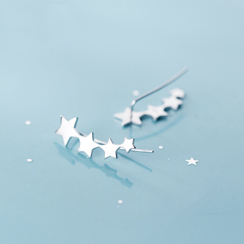 Echt 925 Sterling Zilveren Meteor Oor Klimmers Leuke Ster Oor Crawler Oorbellen Voor Vrouwen Meisjes Fijne Sieraden: Star