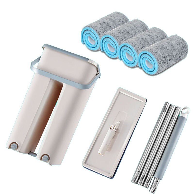 Vloer Mop Microfiber Squeeze Mops Natte Mop Met Emmer Doek Squeeze Schoonmaken Badkamer Mop Voor Wassen Vloer Thuis Keuken Schoner