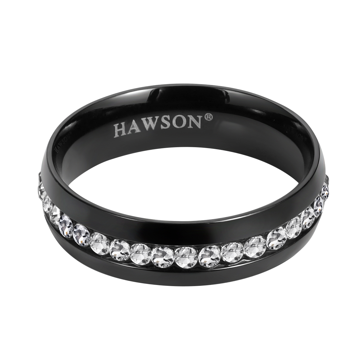 Hawson-anillo de acero inoxidable con incrustaciones de circonita para hombre, corbata biselada con borde biselado, accesorio de: Con recubrimiento de titanio