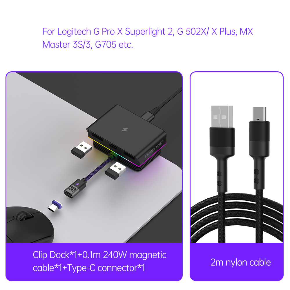 RGB Mouse Magnetic Charge Dock for Logitech G PRO X SUPERLIGHT 2 MX Master 3S 3 Anywhere VGN VXE R1 Max AJAZZ AJ199 Attack Shark: PURPLE