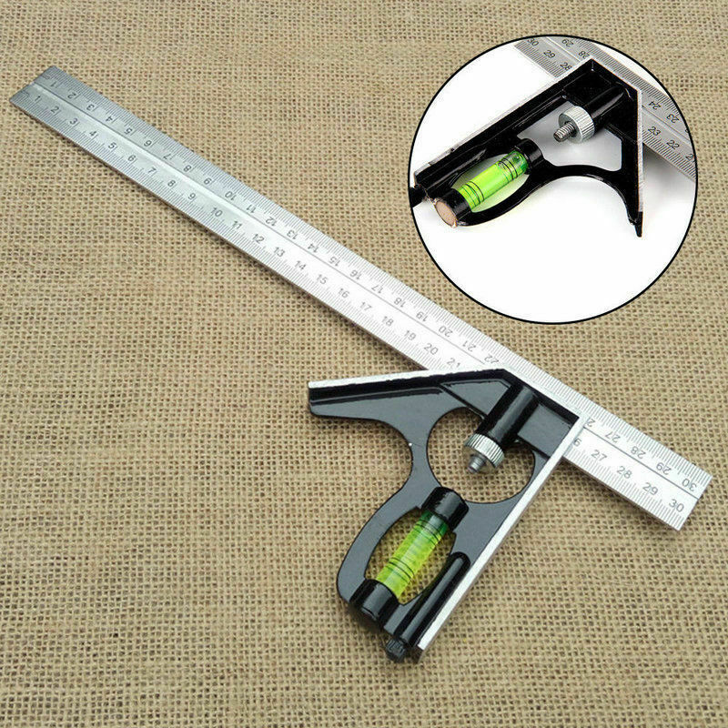 300mm (12") Adjustable Engineers Combination Try Square Right Angle Ruler Set