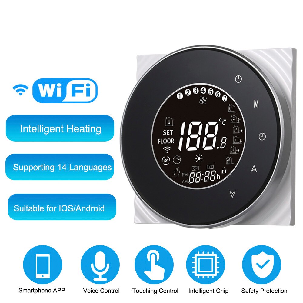 Water Heating Energy Saving Smart Thermostat with Touchscreen LCD Display Weekly Programmable Room Temperature Controller: black with wifi