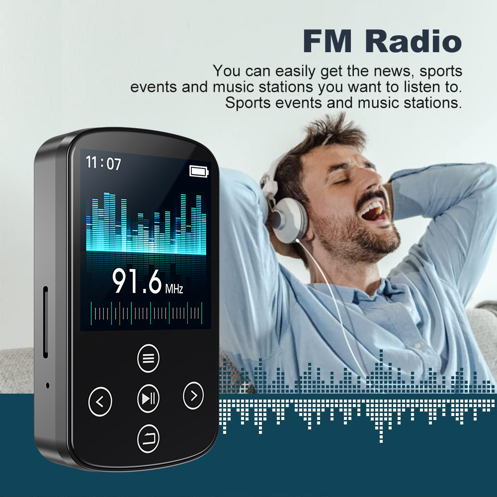 Sports Bluetooth MP3 Player With Clip 8GB 16GB Mini Music Video Player Support FM Recorder Pedometer E-book TF SD Card