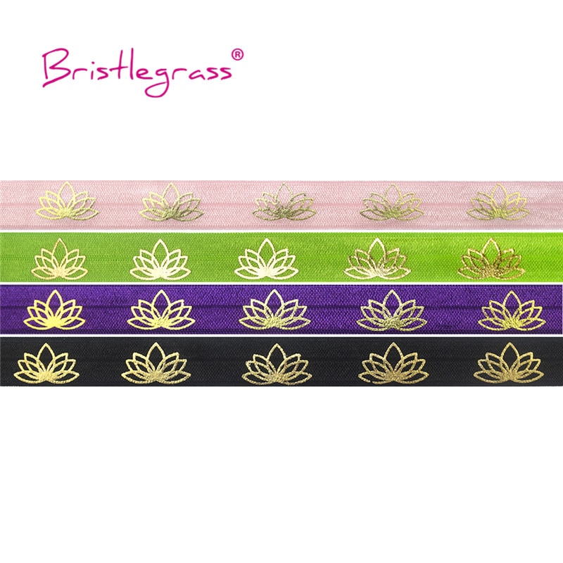 BRISTLEGRASS 5 Yard 5/8" 15mm Lotus Flower Foil Print Foldover Elastic FOE Spandex Band Hair Tie Headband Tutu Dress Sewing Trim