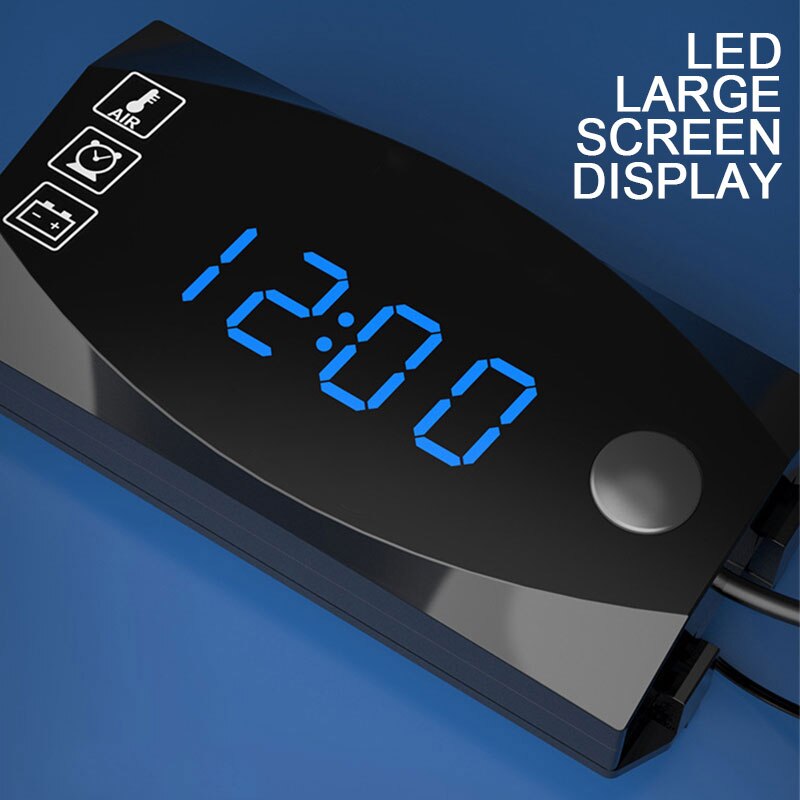 Voltímetro 3 en 1 para motocicleta, pantalla electrónica LED de 12V, muestra el tiempo/temperatura/voltaje, piezas universales para motocicleta