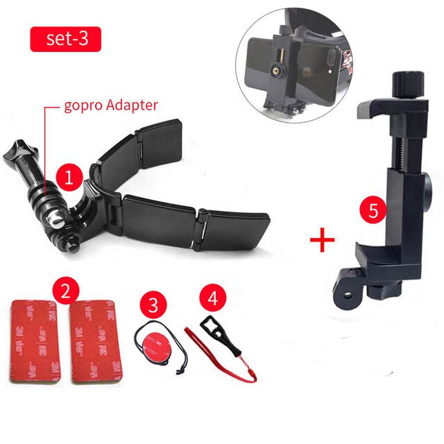 TUYU-soporte de montaje de barbilla para casco de motocicleta, para GoPro Hero 9, 8, 7, 5, SJCAM, SJ4000, DJI, OSMO, Eken, Insta360: Set 3