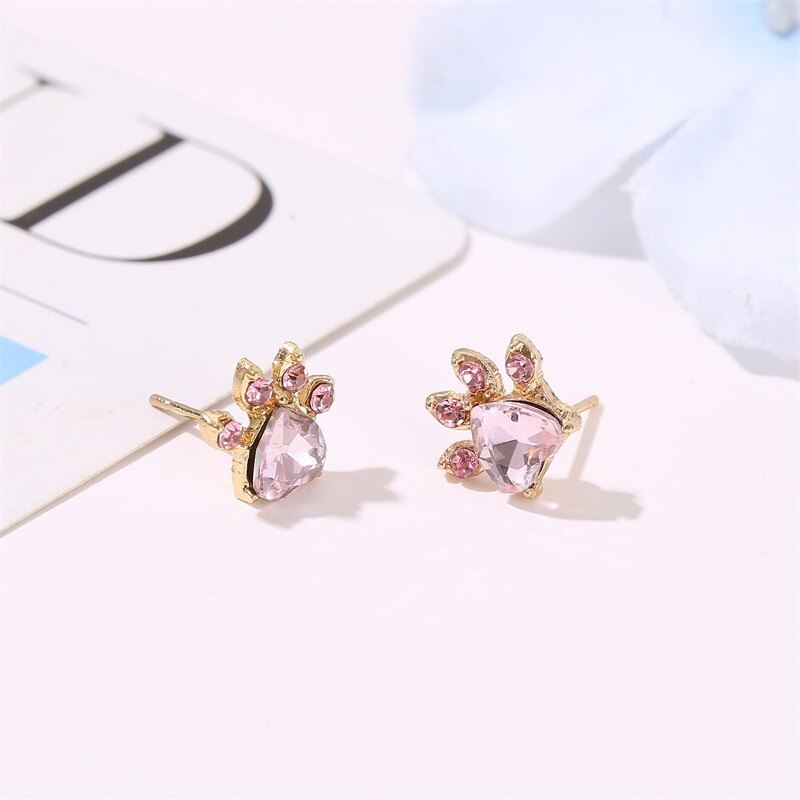 Niedliche Weibliche Rosa Kristall Schmuck-einstellen Charme Ring Gold Farbe Zucht Ohrring Für Frauen zierlich Katze Pfote Armbinde Hochzeit Kette halskette