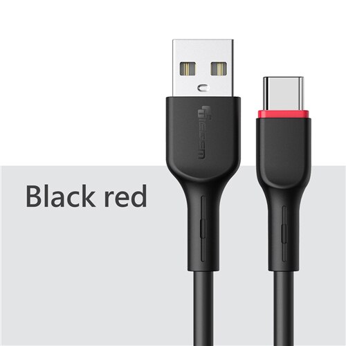 TIEGEM rodzaj usb C kabel do Samsung S9 S8 szybkie ładowanie typu C z ładowaniem telefonu komórkowego drut usb C kabel do xiaomi mi9 Redmi note 7: Black Red / 30cm