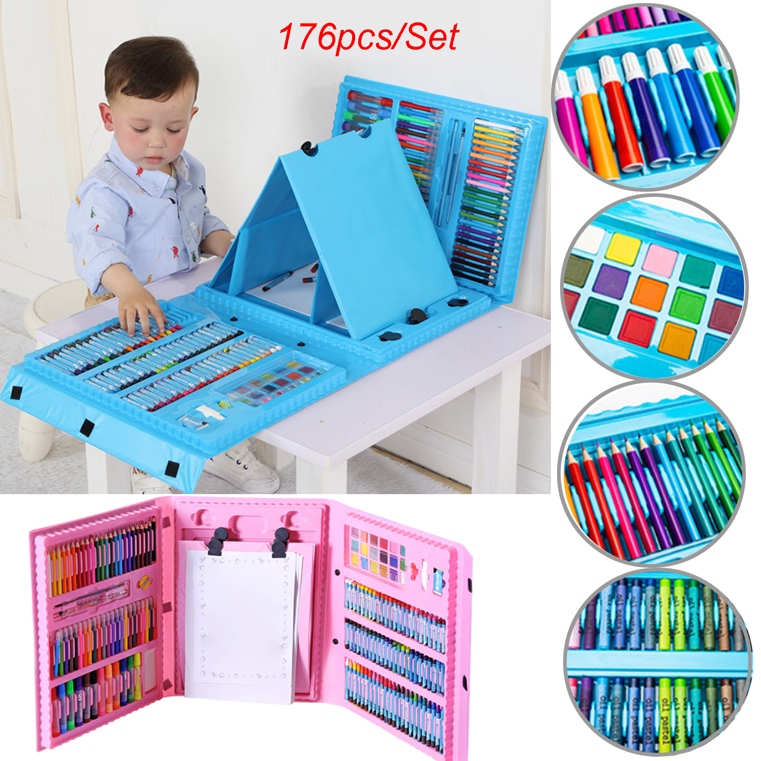 176 Pcs Kinderen Schilderen Set Kleurpotlood Kit Krijt Marker Pen Brush Drawing Gereedschap Set Kleuterschool Benodigdheden Kids