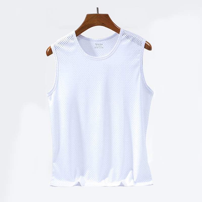 Camiseta interior de seda de hielo para hombre, ropa interior transparente, moldeador de cuerpo, lucha libre, Fitness, malla transpirable: XL / Blanco