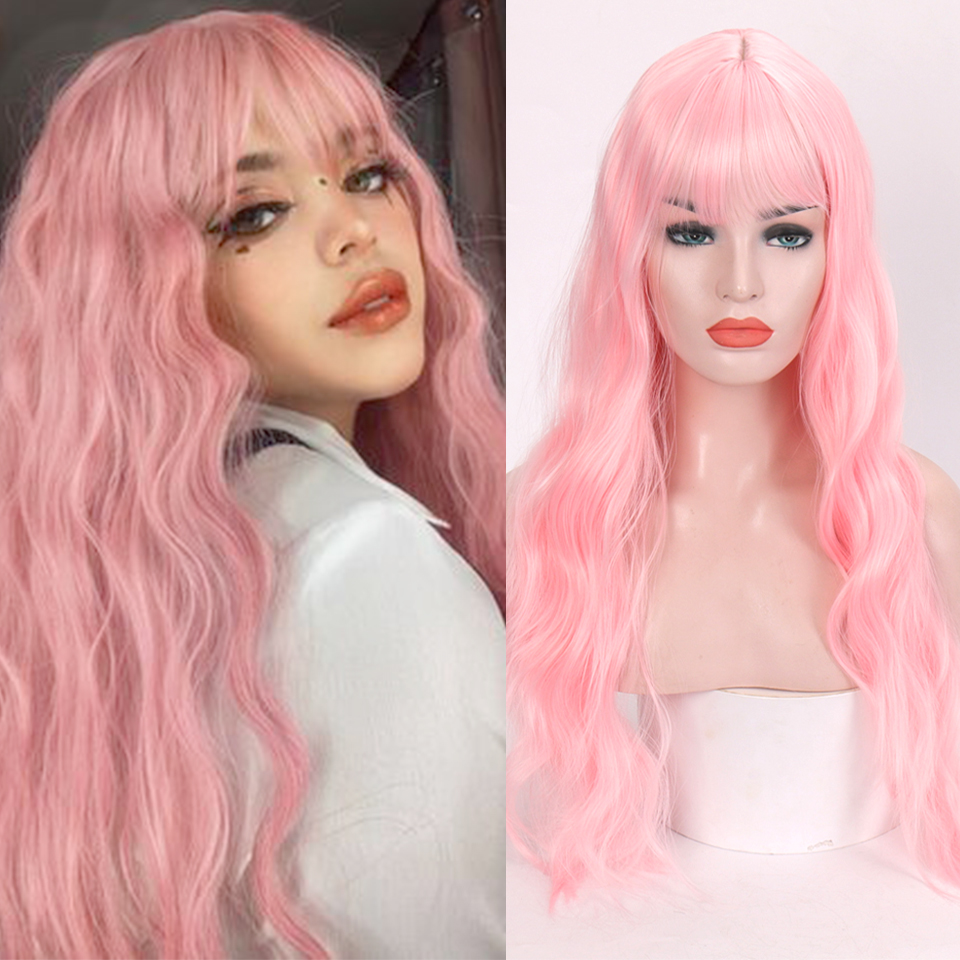 HOUYAN 22 Inch Long Wavy Wig with Bang Red Hair Cosplay Wig Heat Resistant Synthetic Hair Wigs: #35