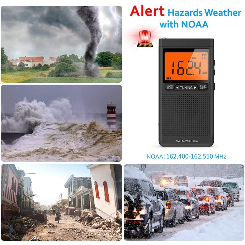 Emergency Pocket AM FM Weather Radio Compact Portable Auto-Search Battery