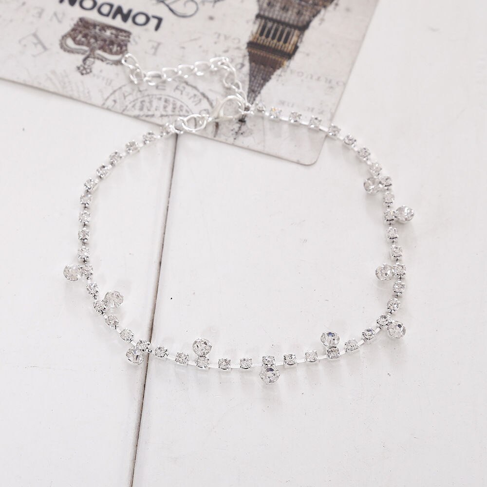 1 pc Silver Color Crystal Anklet Foot Chain Ankle Bracelet Wedding Women fine Jewelry