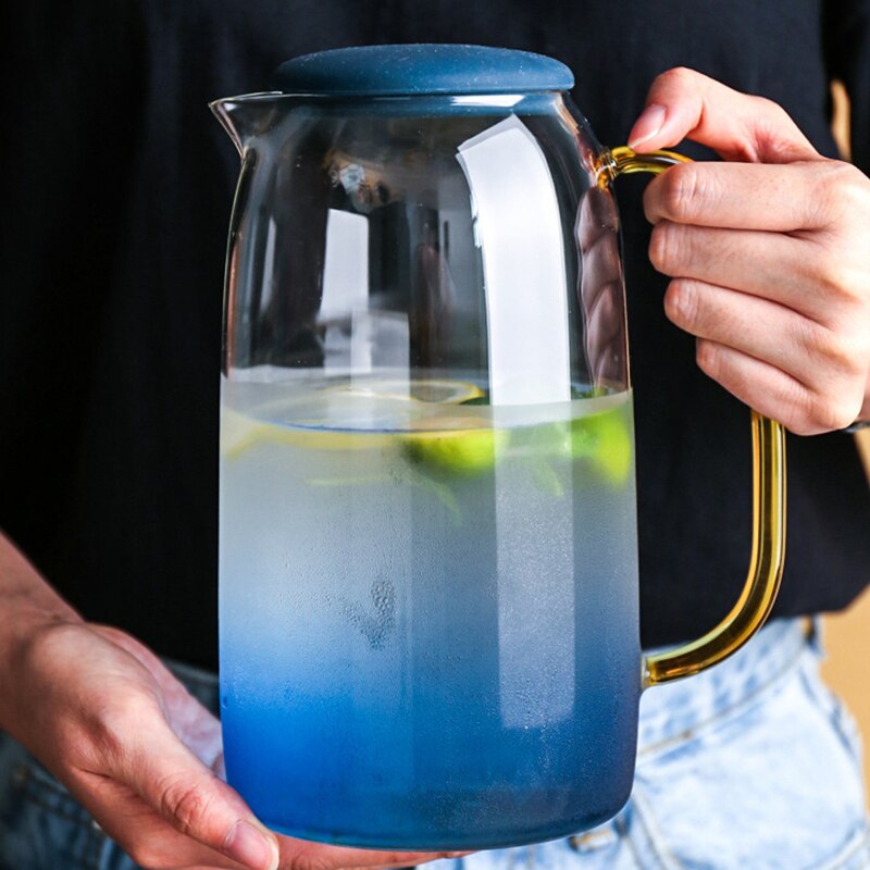 Jarra de agua de vidrio para uso doméstico, hervidor de agua, tetera, jarra de agua de vidrio con mango para hervir bebidas frías, jarra de vidrio