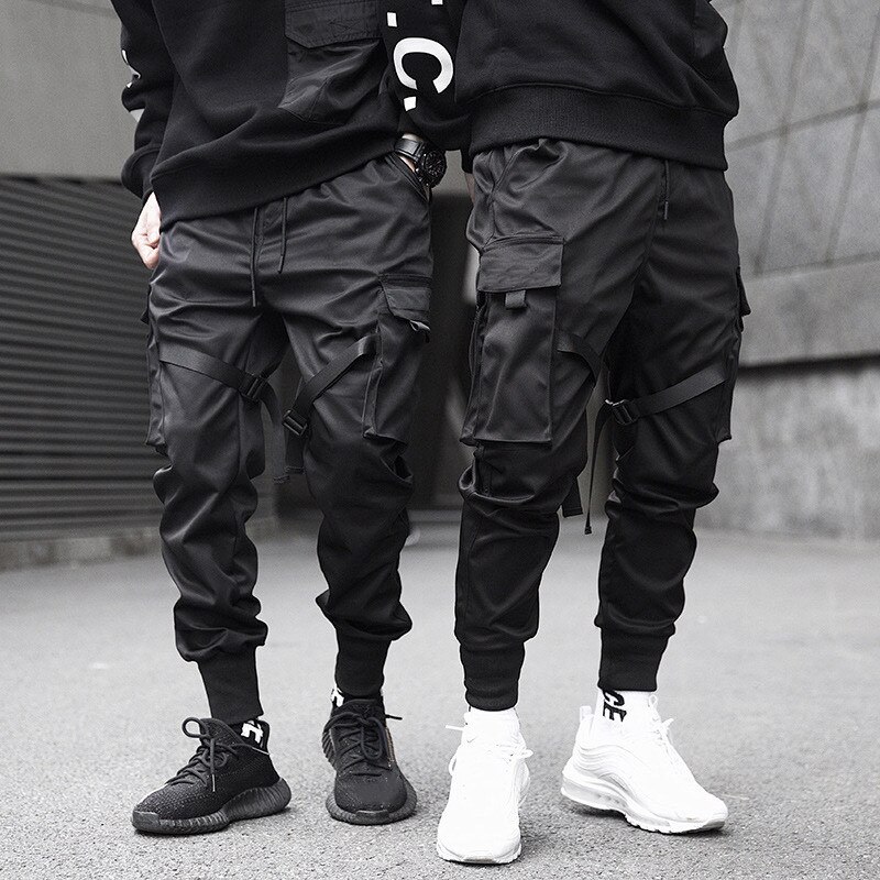 Uomini Nastri di Colore Black Block Tasca Dei Pantaloni Cargo Harem Pantaloni Harajuku Sweatpant Pantaloni Hip Hop