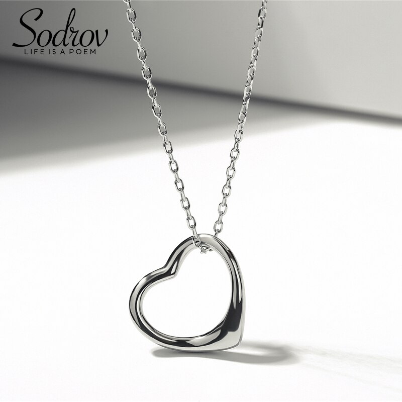 Sodrov Love Shape 925 Sterling Silver Classic Heart Chain Pendant Necklaces Women Jewelry