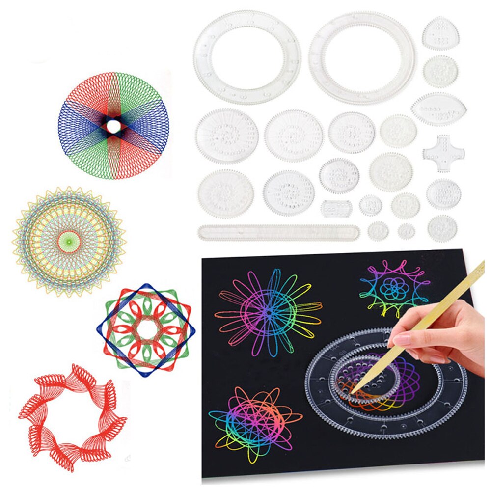 22Pcs Spirograph Tekening Speelgoed Heerser Set Grijpende Tandwielen & Wielen Tekening Accessoires Educatief Heersers Voor Kinderen