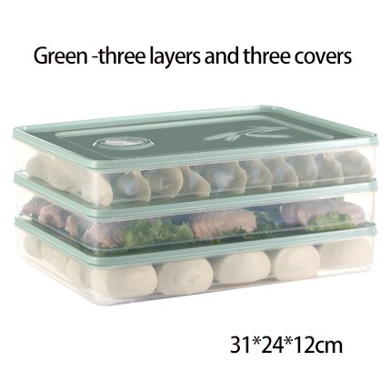ATUCOHO Store Single Layer Dumpling Boxes Storage Tray Food Container Box To Keep Frozen Dumpling Storage Plastic Boxes Cool: GREEN-3PCS