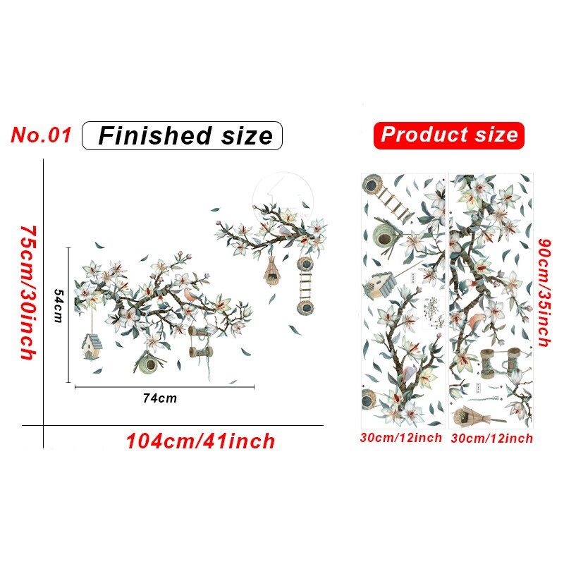 Magnolia Tak Muurstickers Voor Slaapkamer Woonkamer Sofa Tv Achtergrond Muur Decor Vogels Nest Sticker Home Decor Wallpapaers: No.01