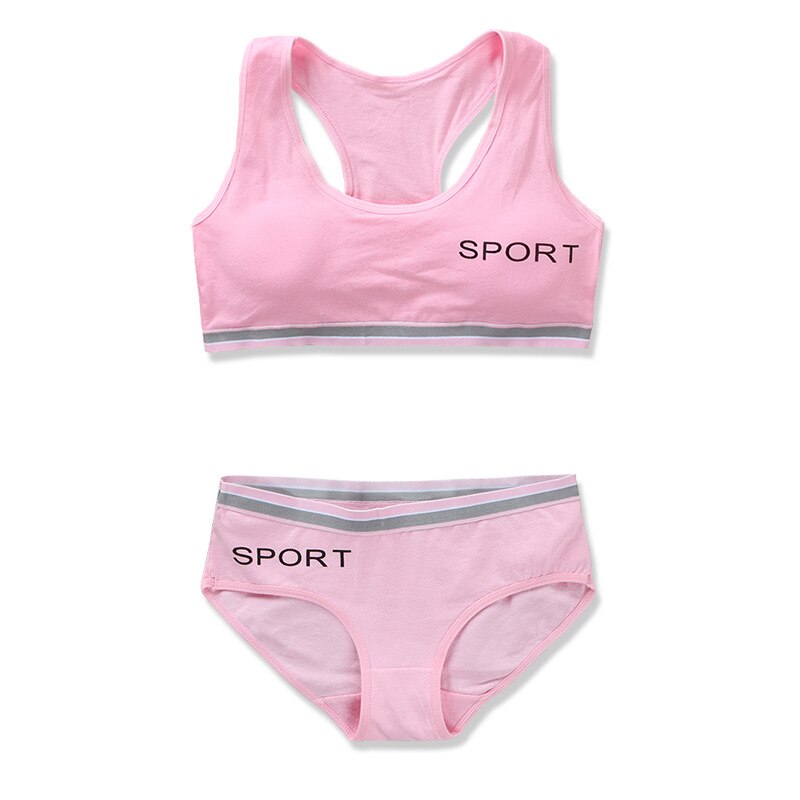 Teen Girl Bra and Panties Sets Cotton Clothes Teenager Sport Underwear Training Bra for Girls 8-14Y Girls Gym Lingerie Brief: Pink