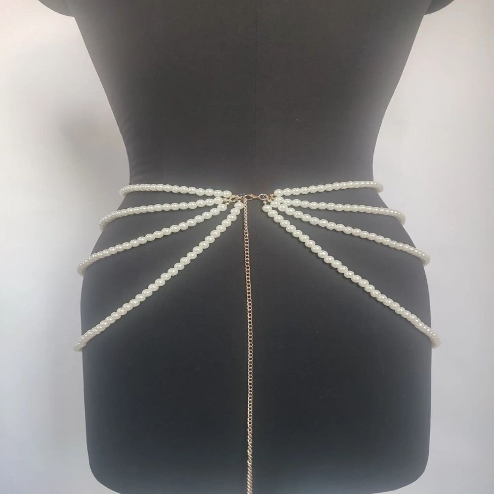 Cadena de cintura Y2K para mujer, accesorios para el cuerpo con borlas de perlas multicapa, cinturón para