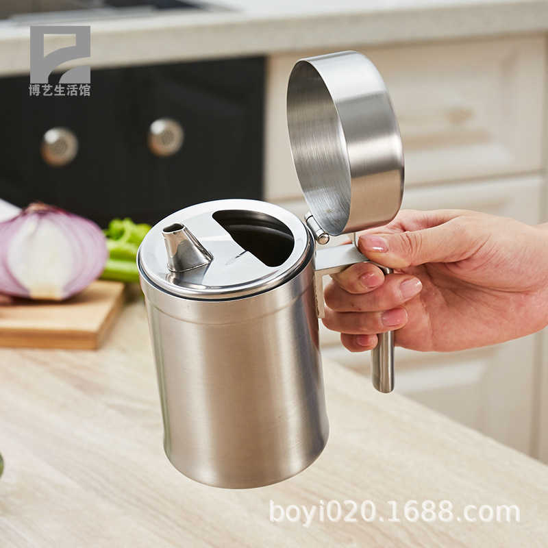 304 Roestvrij Staal Olie Container Keeper Lekvrij Handvat Controlerende Fles Pot Levert Huishoudelijke Met Cover Voor Keuken Gereedschap