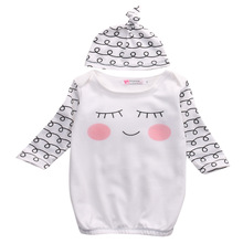 Hallo Hallo Baby-Einkaufen schläfrig Augen rosig Wangen Neugeborenen Hause Nehmen Baumwolle Outfit Baby Kleid und Hütte Art