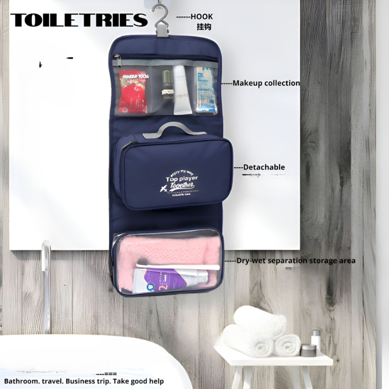 3- i -1 hængende bærbare toilettasker vandtæt rejse makeup kosmetiktaske tør og våd separat opbevaringstaske rejseorganisator