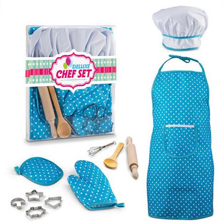 11PCS Cupcake Chef Set for Kids Cooking & Baking Play Costume for Little Girl: Blue