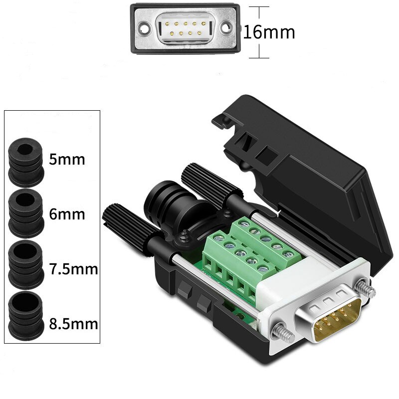 DB9 Connector RS232 Mannelijke/Vrouwelijke D-SUB 9 Pin Plug RS485 Breakout Terminals 21/24 Awg Wire Solderless Com Connectors DB9: Male Screw 16mm