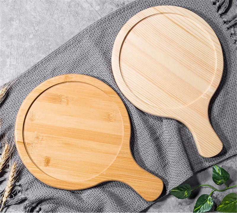 Wooden Pizza board Round with Hand Pan Baking Tray Stone Cutting Board Platter Pizza Bamboo Cake Bakeware Tools rejilla para