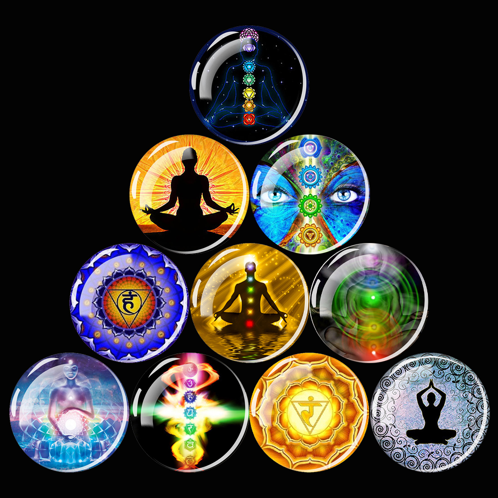 7 Chakra Totem Magnet Fridge Meditation Yoga Mandala Hinduism Glass Dome Refrigerator Magnets Stickers Indian Buddha Home Decor