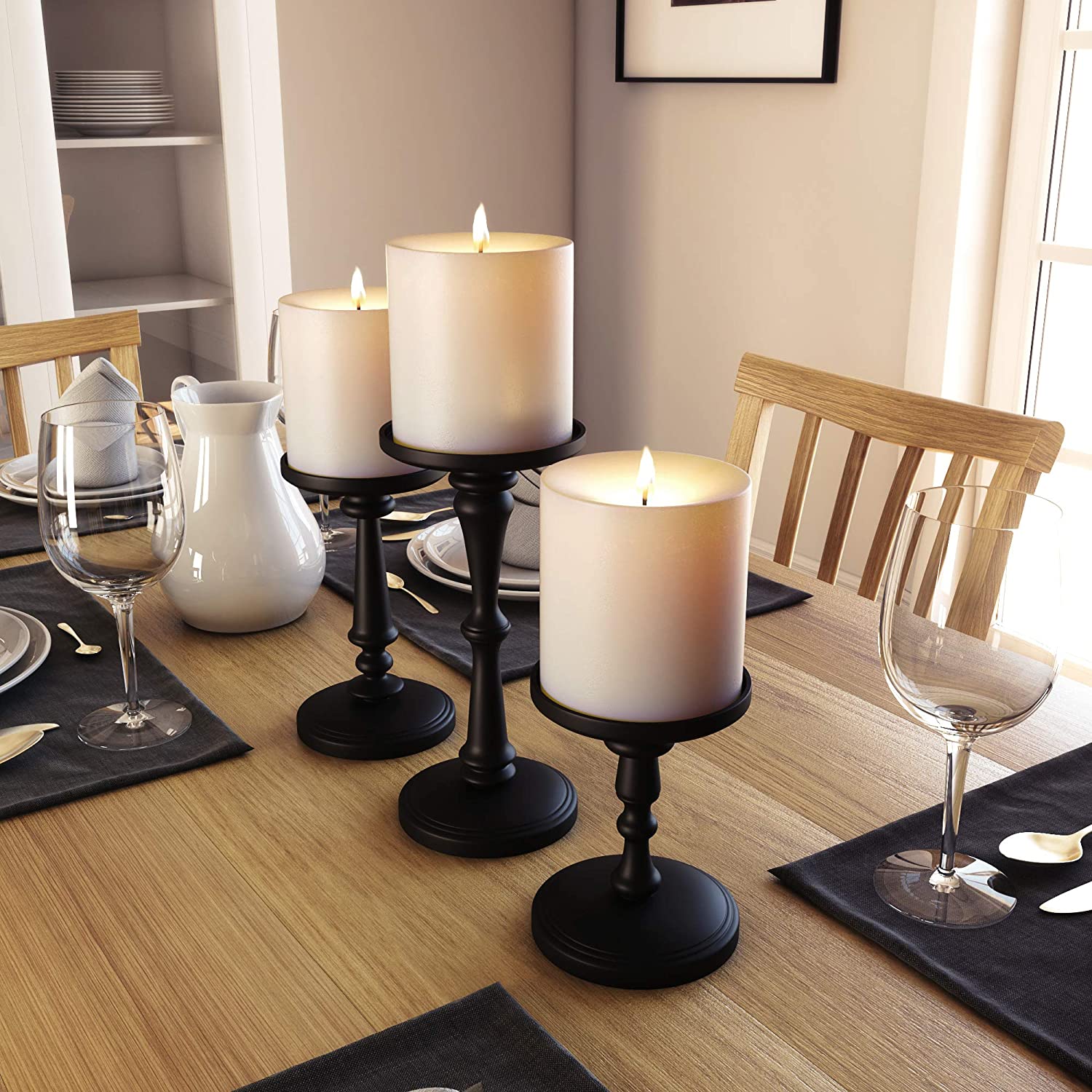 Matte Black Candle Holders Set of 3 - Metal Candle... – Grandado