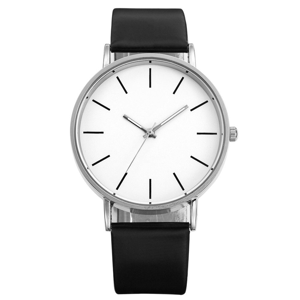 Luksusmærke herreure metal rund urskive analog quartz armbåndsur til mænd og kvinder læderrem afslappet enkelt herreur: Flerfarvet