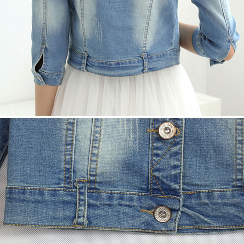 Chaqueta vaquera de algodón de otoño para mujer, chaqueta vaquera corta de 7 mangas con cuello redondo ajustada, abrigos Vintage para mujer, chaqueta de talla grande para mujer