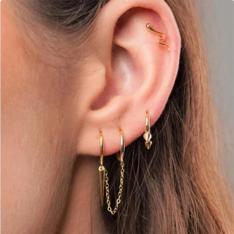 BOAKO-pendientes de aro de doble círculo para mujer, de Plata de Ley 925, Clips de cadena en pendientes, aros de seguridad, anillo colgante de circonita relámpago, joyería para mujer, 1 unidad