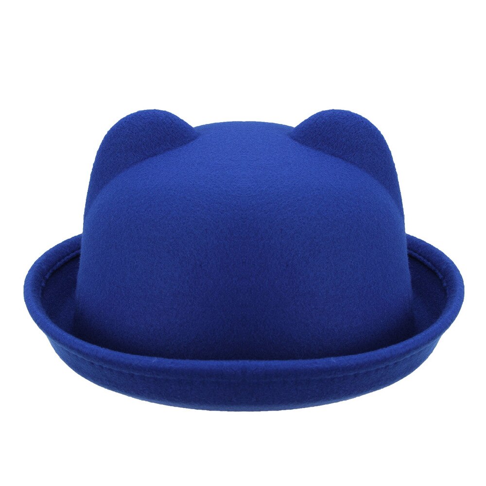 Girls Children Fedoras Hat Spring Bowler Hat Roll Brim Dome Top Hat Devil Horns Cat Ear Felt Wool Sun Hat Good Package 20: Blue