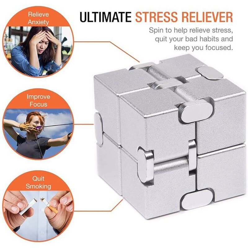 Metalen Infinity Vinger Angst Stress Cube, Huis Of Kantoor Decompressie Speelgoed, beste Voor Stress Angst Relief Voor Kids Volwassenen