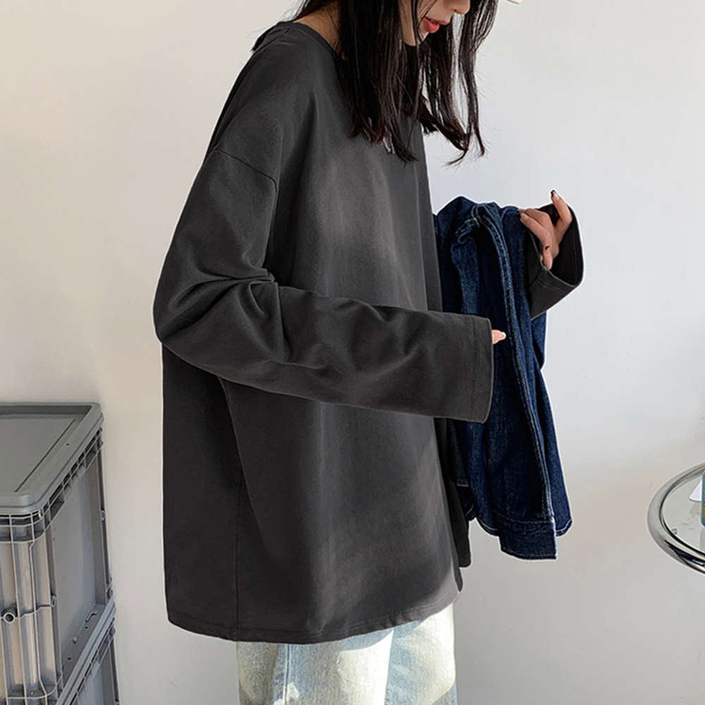 Nueva camiseta de manga larga de algodón para primavera, camiseta básica para mujer, camiseta de gran tamaño, camiseta informal con cuello redondo para mujer, talla estadounidense