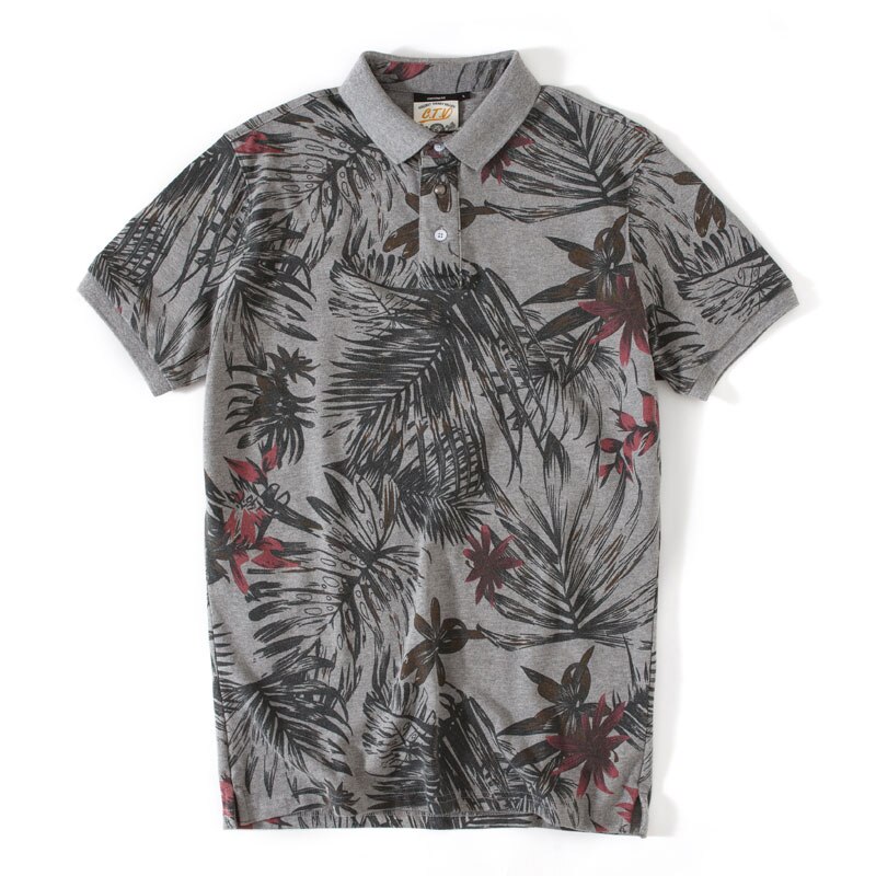 Zomer Mannen Korte Mouw Polo Shirts 100% Katoen Plant Floaral Print Mode Mannen Polos Tops C230: L