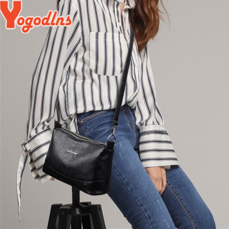 Yogodlns Double poches sacs à bandoulière en cuir souple PU femmes sac à bandoulière avec deux sangles épaule femme sacs de messager noir