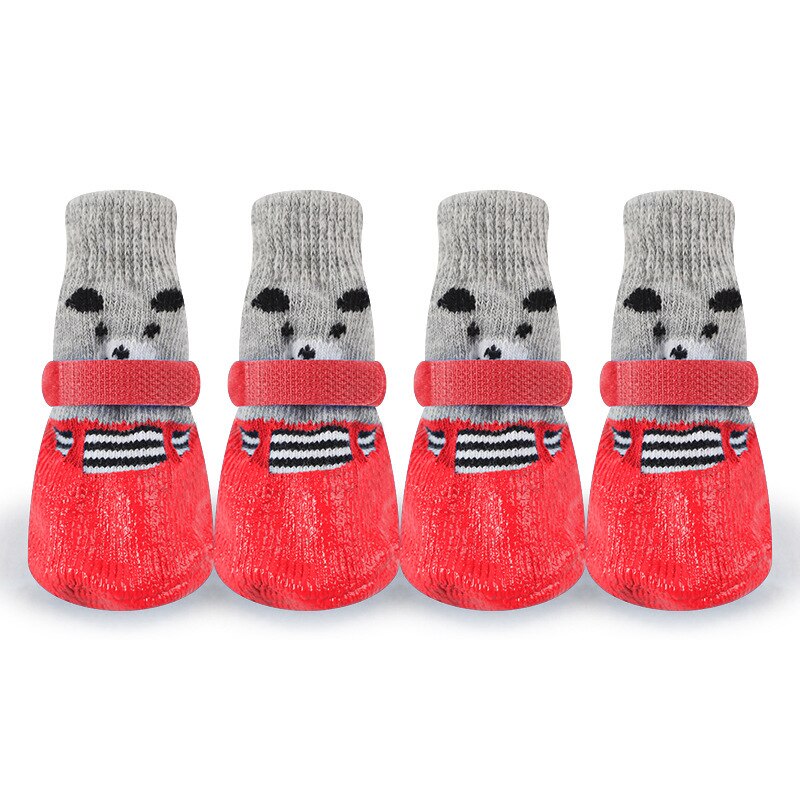 4pcs/Set Waterproof Non-slip Pet Dog Shoes Cotton Rubber Dog Rain Snow Boot Sock for Puppy Large Small Cats Dogs Pet Accessories: Red / M