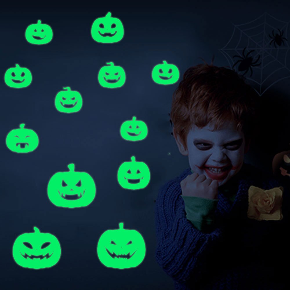 Offre Spéciale 18 pièces/ensemble brillant dans les yeux sombres mur verre autocollant Halloween décoration décalcomanies lumineux maison ornements-vert
