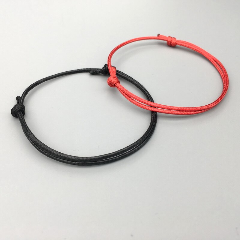 Conjunto de pulseras de la suerte para hombre y mujer, pulsera de cuerda sencilla, color negro y rojo, de cumpleaños, , 2 uds.,