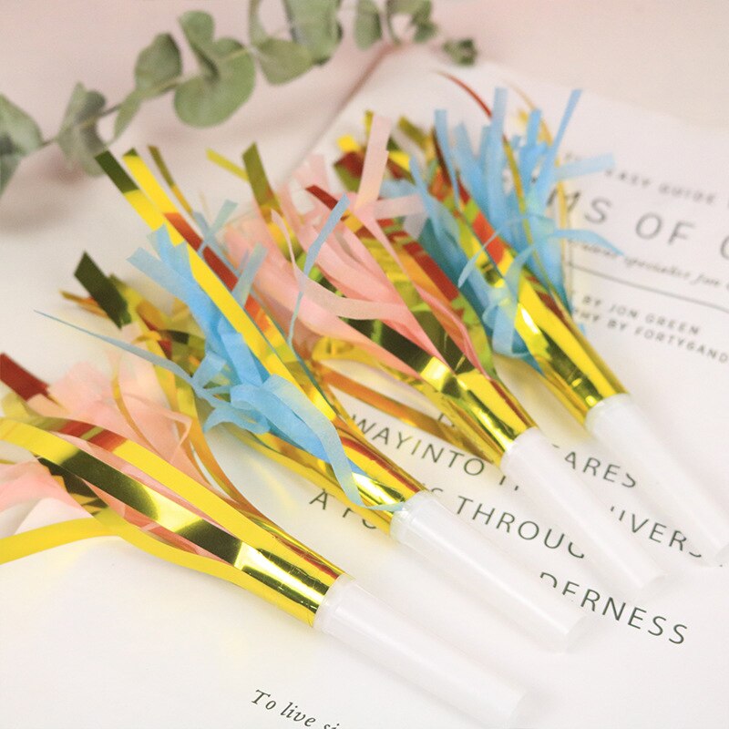 10 Stks/set Partij Klapband Fluitjes Grappige Fluitjes Kids Verjaardagsfeestje Supplies Papier Kwastje Blazen Draak Juichen Rekwisieten