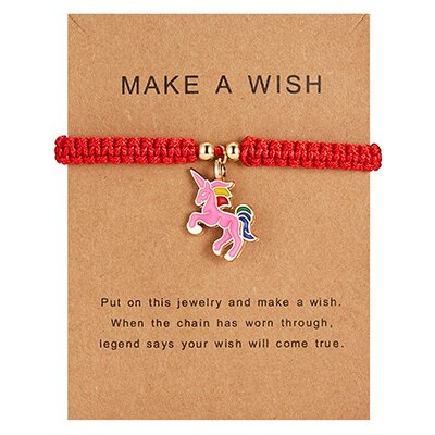 Heldig rød snor tråd hest armbånd pink blå hvid hest charme kvinder håndlavede piger venskab smykker med kort: 3