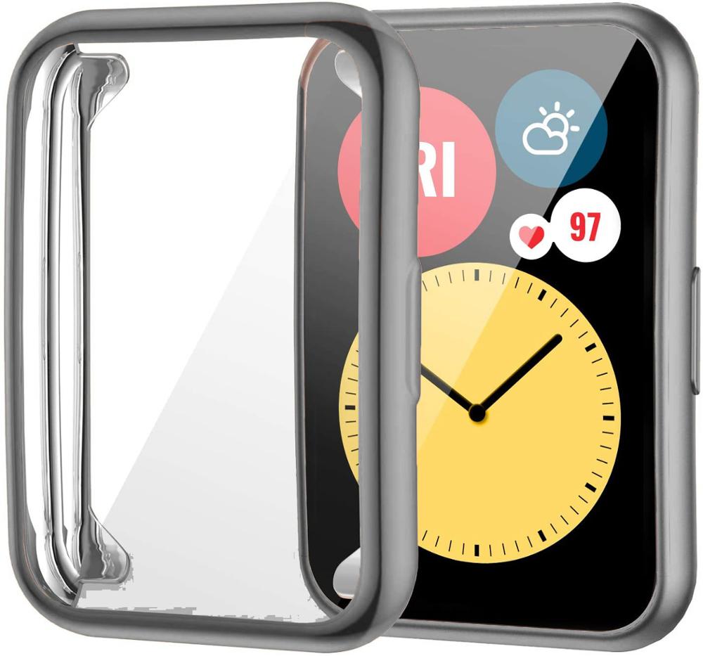Funda chapada para Huawei Watch fit 2, accesorios para reloj inteligente, Protector de pantalla integral de parachoques de TPU, funda de reloj Huawei fit2: Amarillo plata