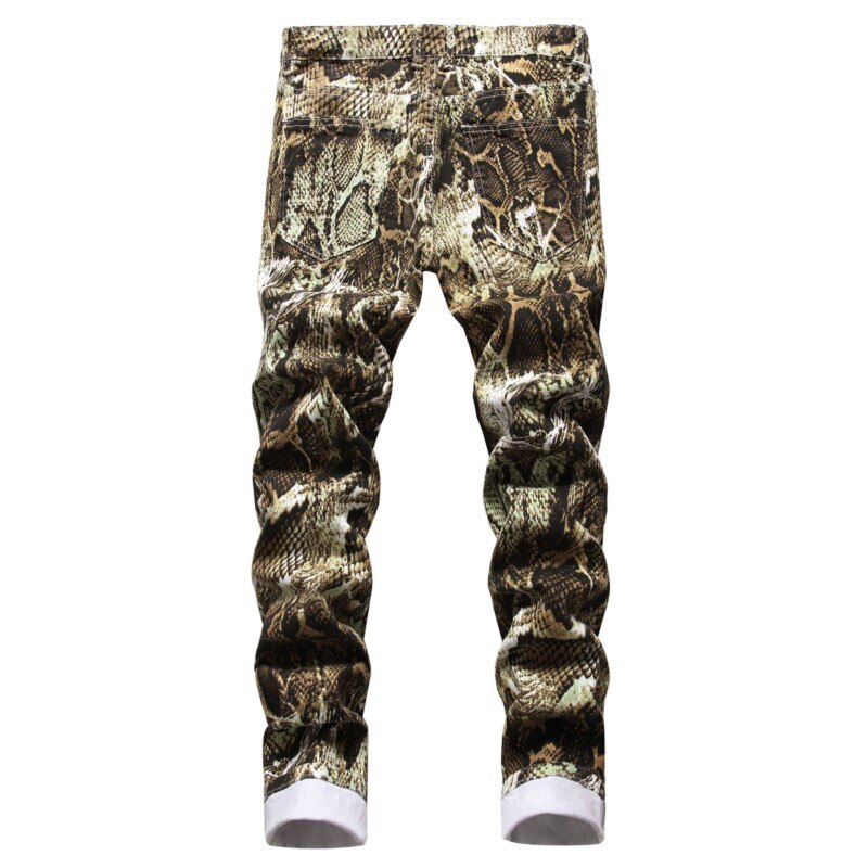 Jean en Denim imprimé serpent pour homme, pantalon droit, Slim, décontracté, impression Python, Hip Hop