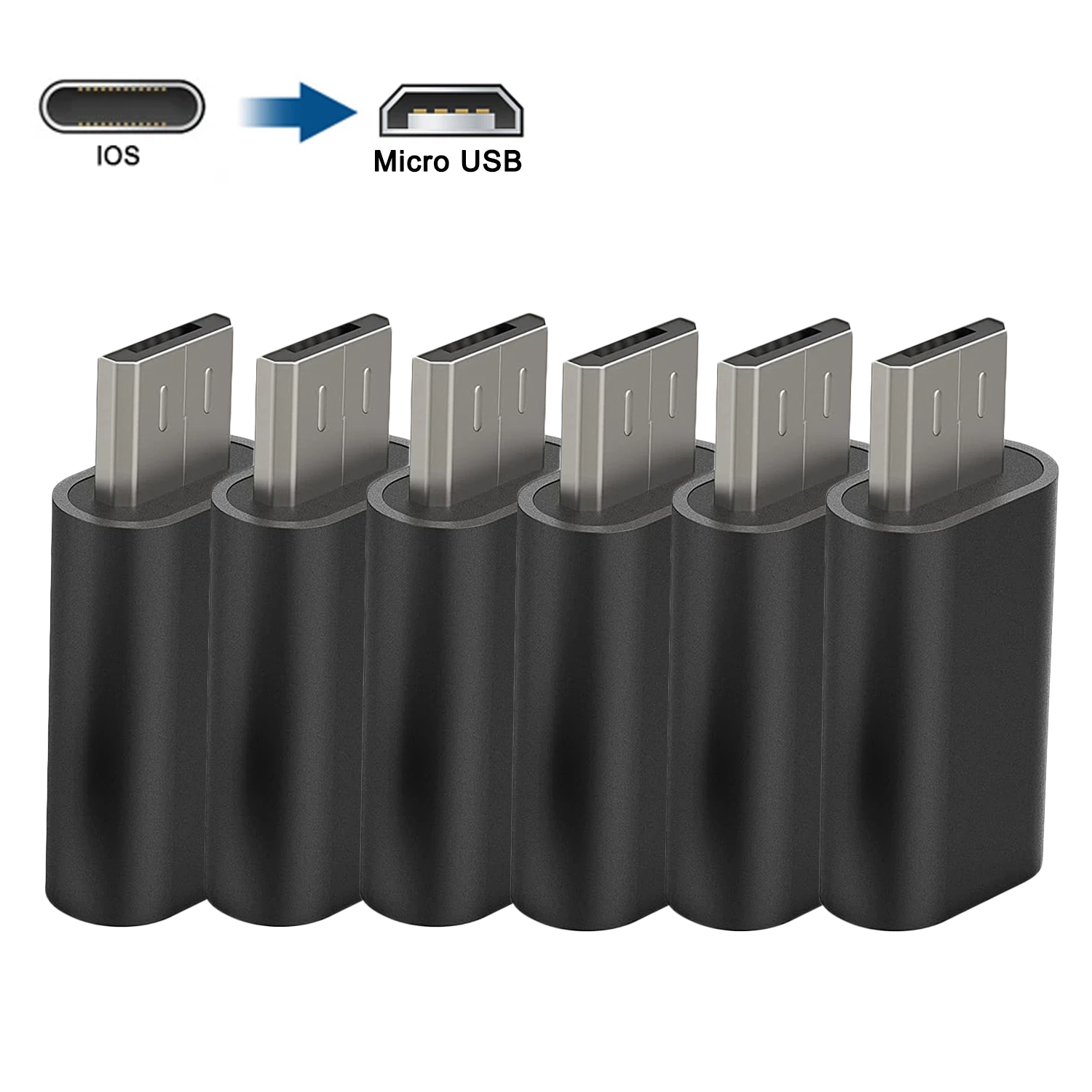 Adaptador Micro USB tipo C macho a IOS hembra, conector de sincronización de datos, convertidor de carga para Apple, teléfono móvil Android, adaptador de computadora portátil: Negro